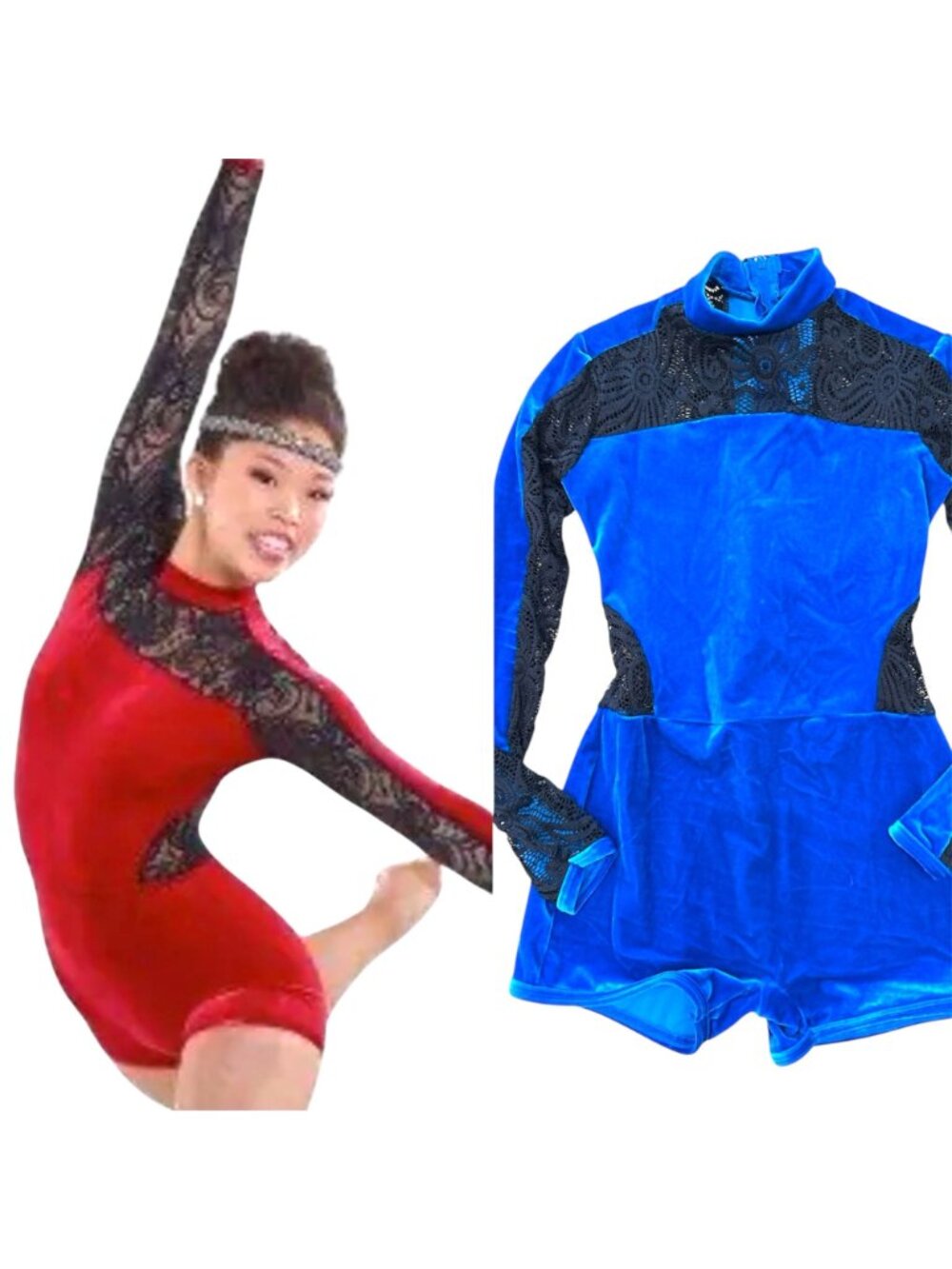Curtain Call Blue Velvet Stretch Lace Dance Leotard Costume CLA 10-12